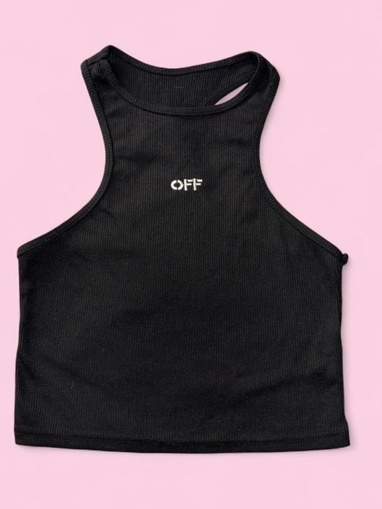 Off-White Tops - Off-White Black Ribbed Crop Tank Top